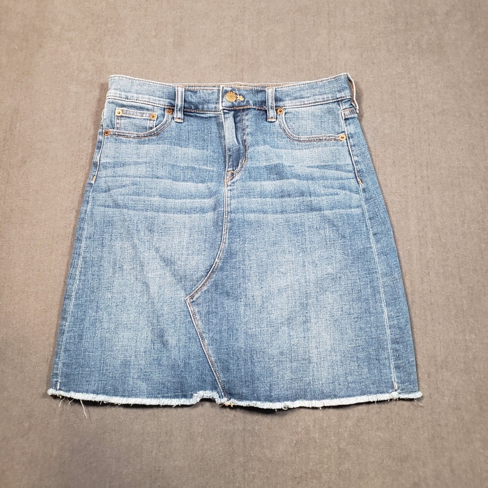 J.Crew Denim Mini Skirt Womens 6 Blue Raw Hem Asymmetrical Seam H4917 - Picture 1 of 7